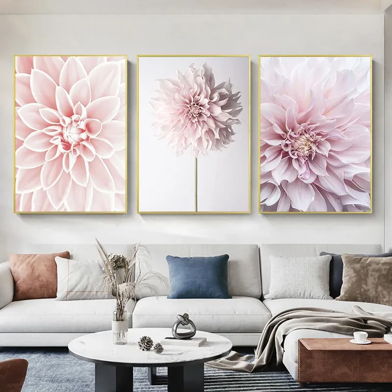 Nummer RUOPOTY 3 stk/set DIY Schilderij van Nummers Roze Bloemen Acryl Verf Door Nummers Voor Volwassenen Thuis Wall Art Picture Art Craft