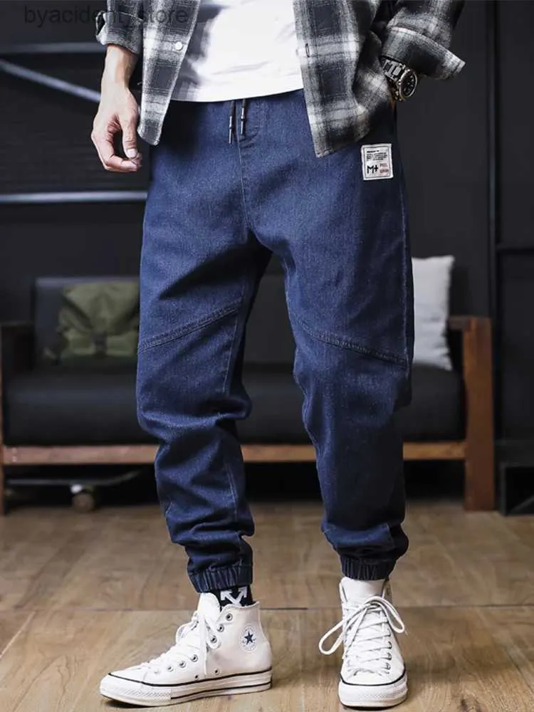 メンズジーンズプラスサイズのジーンズメンルーズジョガーストリートウェアハーレムジーンズカーゴパンツアンクルレングスデニムズボンL240313