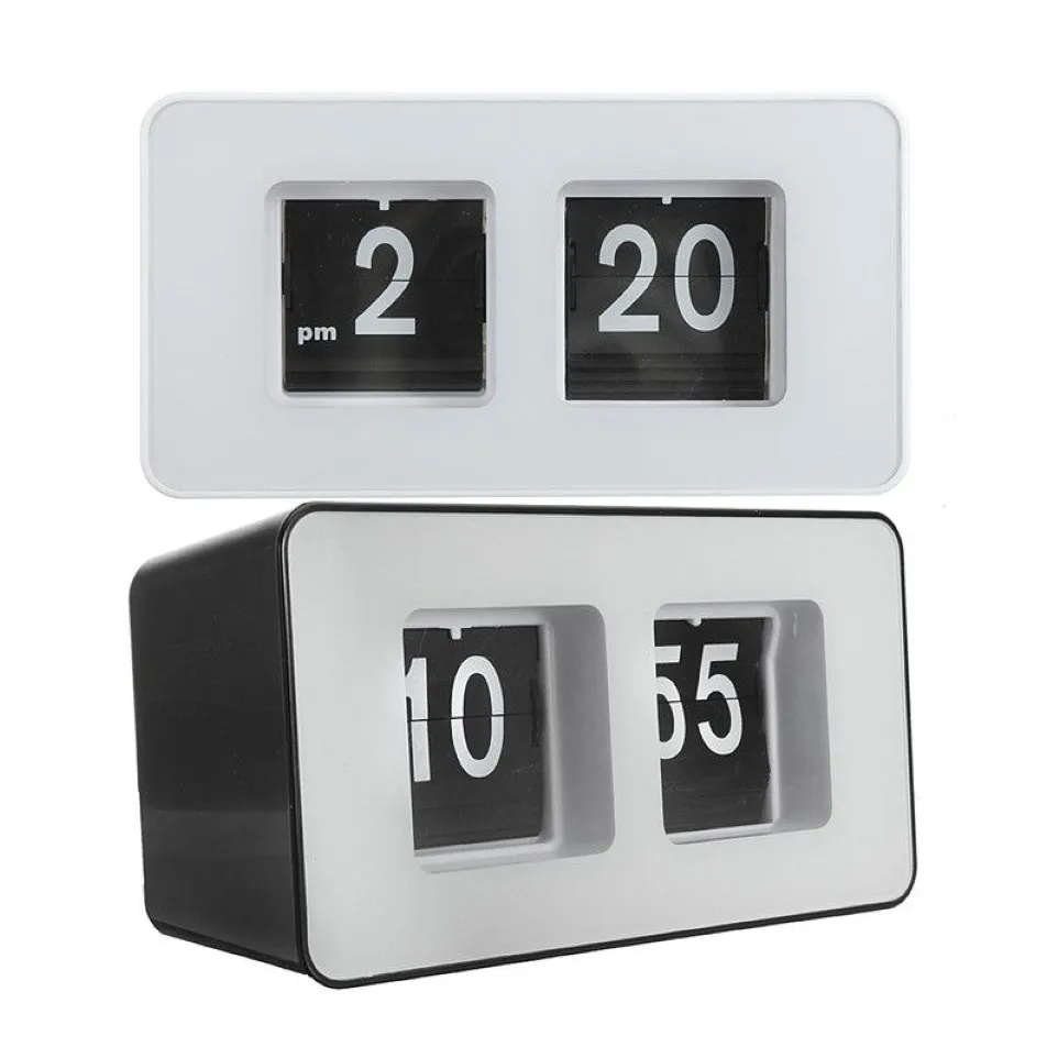 Unique Retro Auto Flip Clock Cube Desk Table Wall Kitchen Simple Modern Design236F