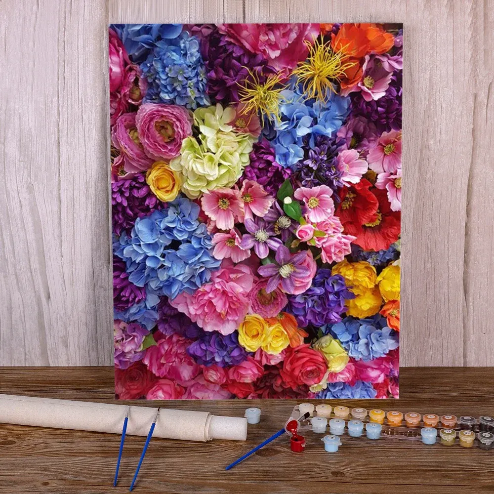 Peinture par numéros de roses et de fleurs, Kit complet de peintures acryliques, toile, peintures murales pour l'artisanat, 40x50