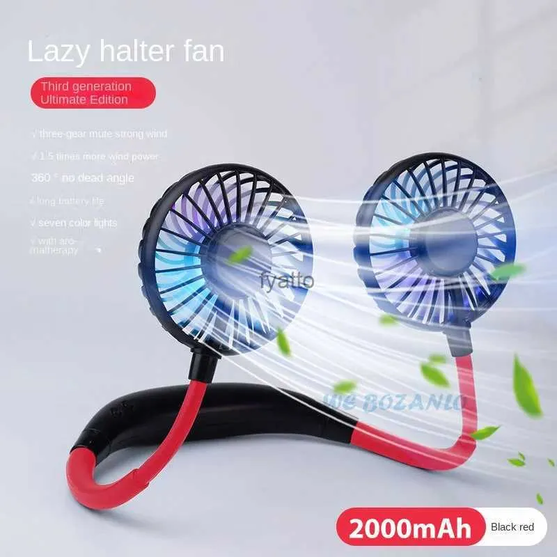 Electric Fans USB Portable Fan Cold Hand Neckless Hanger Charging Mini Sports 3-växlad justerbar Neck Double Home Offich240313