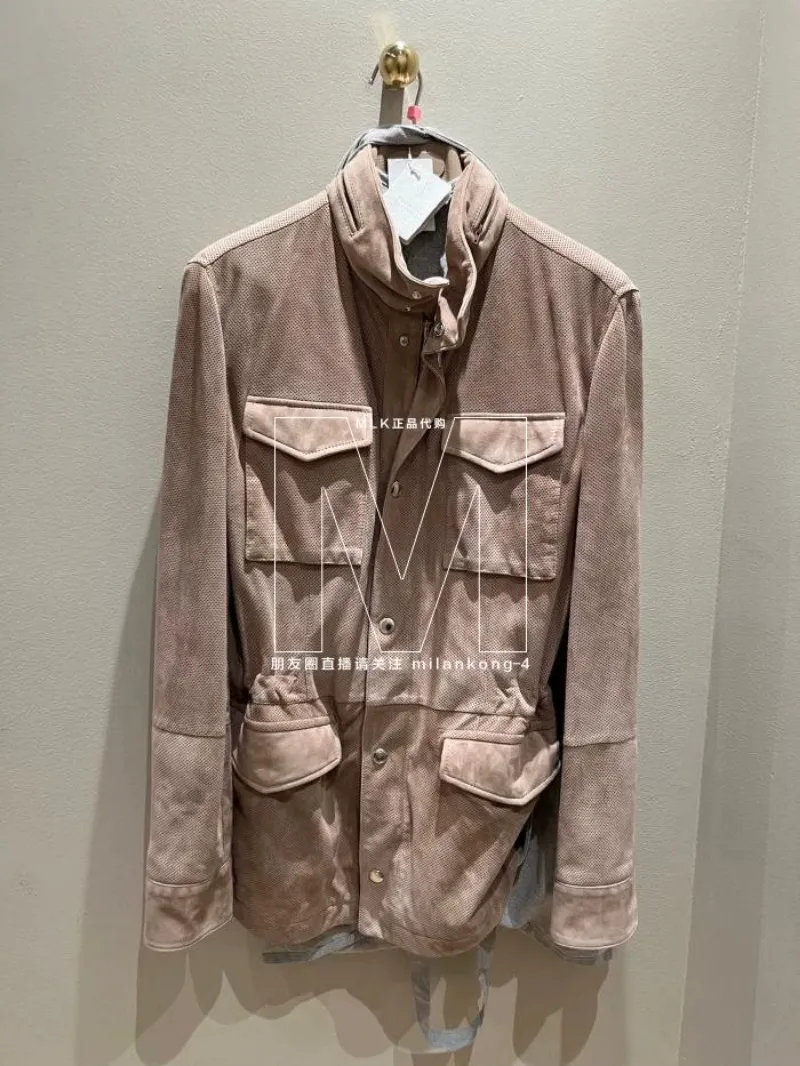 Men Jackets Spring Brunello Real Leather Pocket Coat