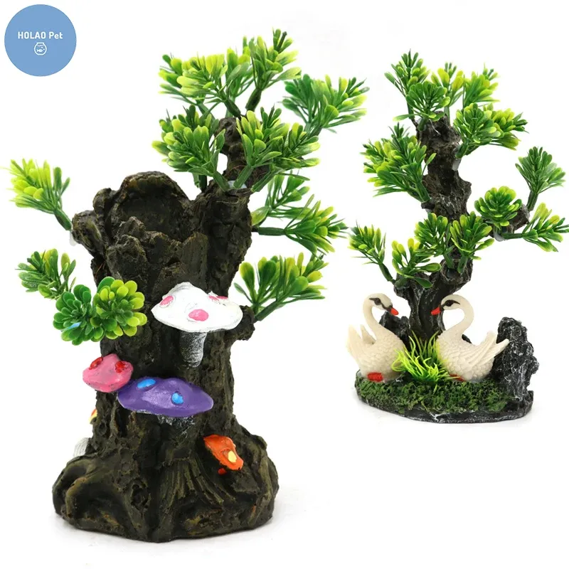 Decorações tanque de peixes casa árvore cogumelo cisne rocha ornamentos plantas de aquário paisagismo decoração aquário acessórios peixinho porcaria