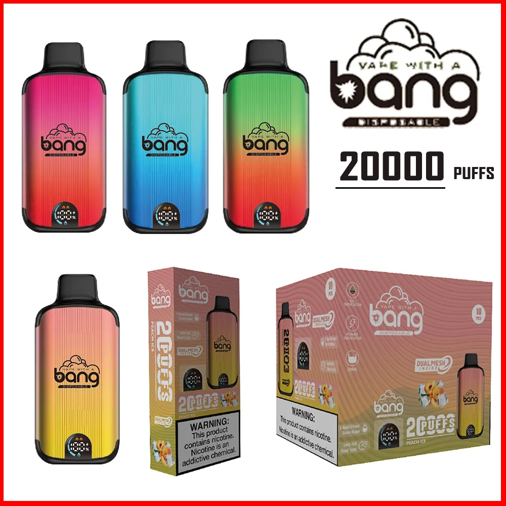 BANG 20000 Puffs 20k Vapes Оригинальный одноразовый вейп типа C с зарядкой 28 мл, предварительно заполненный контейнер с Ejuice Indianator 16 вкусов 0, 2, 3, 5% Электронные сигареты Vaper