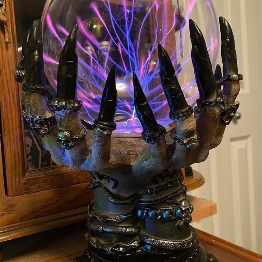 Kreatywny świecący Halloween Crystal Deluxe Magic Skull Finger Pasma Plasma Upiorny wystrój domu 220614283t
