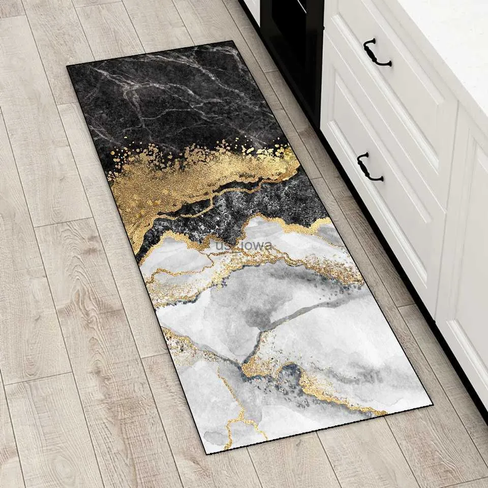 Tapijten Luxe Marmer Antislip Tapijt Keuken Mat Nordic Abstract Zwart Goud Tapijt Woonkamer Slaapkamer Nachtkastje Mat Thuis Hal decor