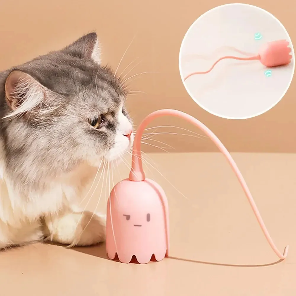 Brinquedos interativos para gatos USB elétrico inteligente rolando bola brinquedo gatos pet silicone automático girar mouse cauda gatinho teaser stick 240309