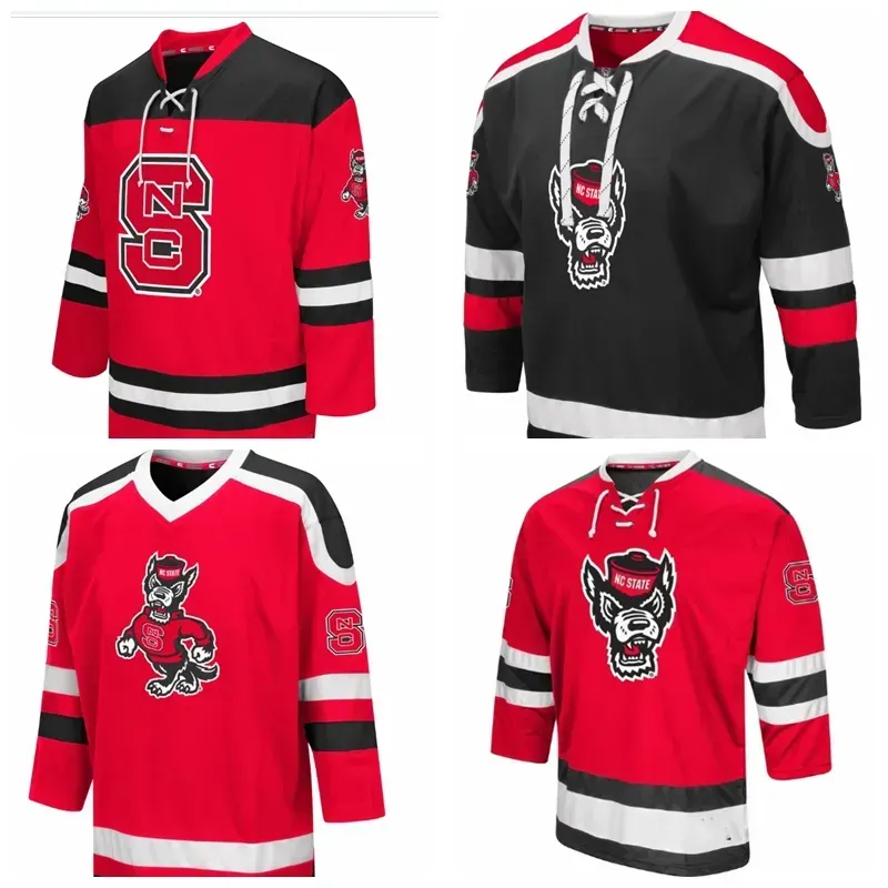 Jerseys NCAA Heren NC State Wolfpack Zwart Mr. Plough Wolfhead Hockey Jersey Collegekleding Borduursel Gestikt Aangepaste naam Elk nummer