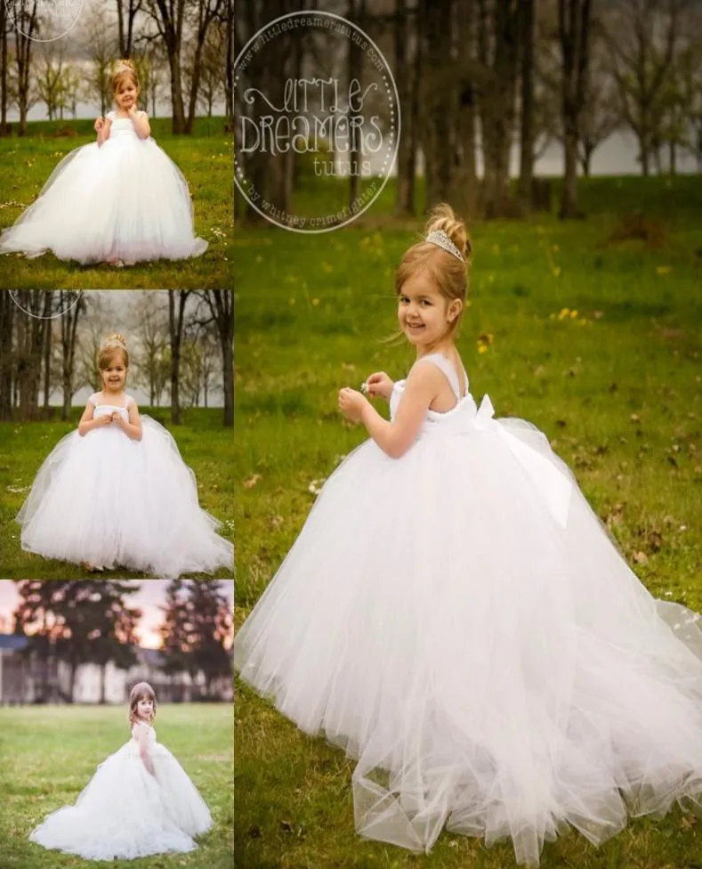 Miniature Bride White Flower Girl Dresses with Detachable Train Little Kids Girls Wedding Dress Party Prom Gowns Girl Pageant Dres9261328