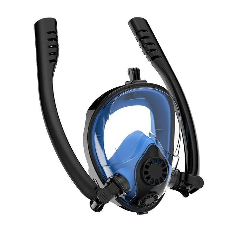 Non Brand Outdoor Water Sport Swimming Equipment Freediving Full Face Double Tube Dive Mask med Go Pro Mount för vuxen