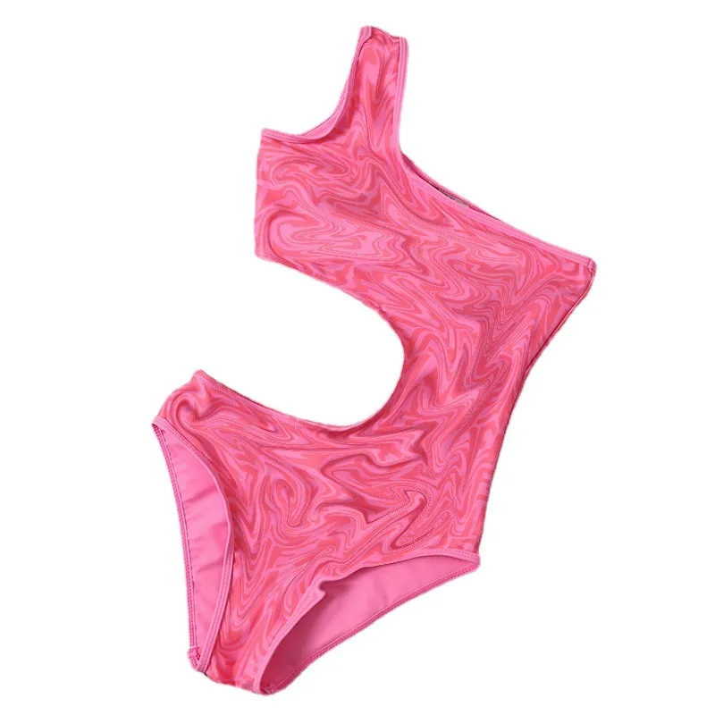 Maillot de bain une pièce avec lettres roses, asymétrique épaule dénudée, sans taille, Slim, Sexy, Bikini, pour femmes