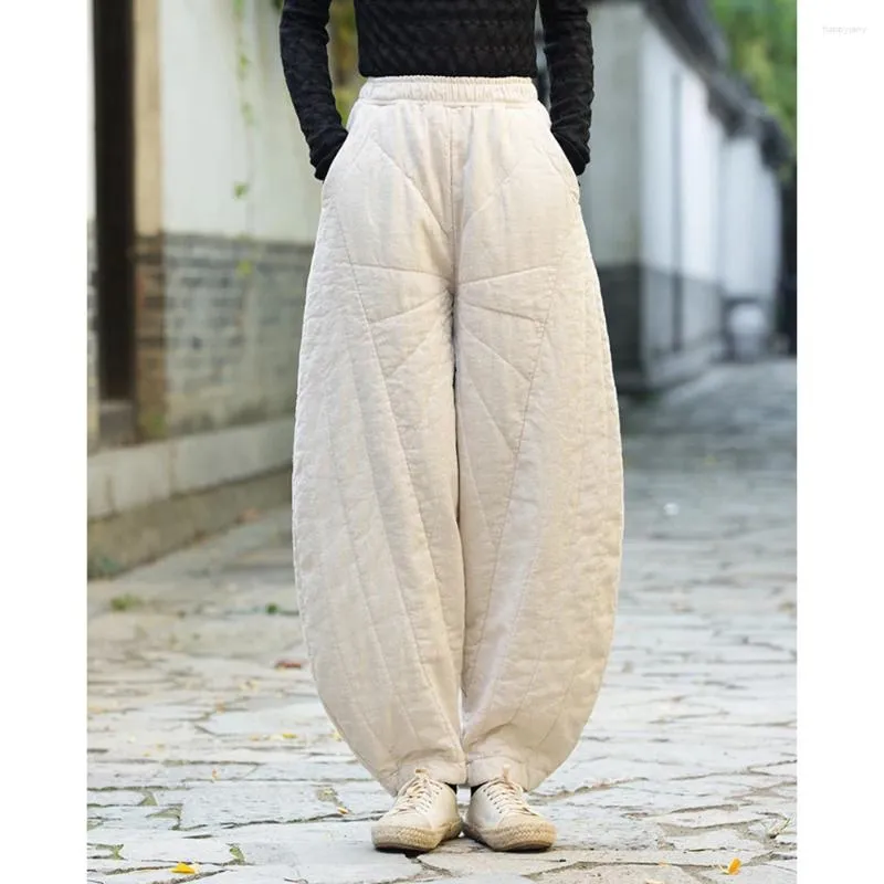 女性用パンツ冬のゆるい厚い暖かいラミーと綿の布地ブルマー女性カジュアルエラスティックウエストホワイトブラックベージュレディーストロース