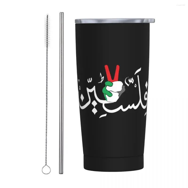 Tumblers Palestine Arabic Tumbler Vacuum Insulated Palestinian Flag Thermal Cup Stainless Steel Smoothie Tea Mugs Water Bottle 20oz