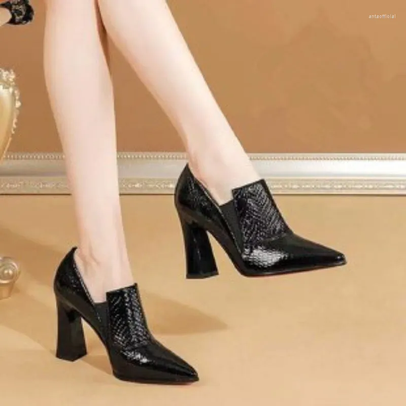 Dress Shoes 2024 High Quality Ladies Basic Women's Heel Plus Size Office Pumps Women Pointed Toe Slip On Hoof Heels
