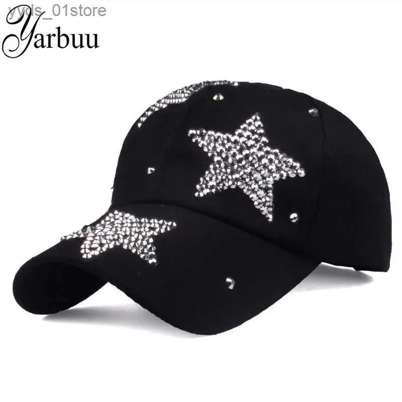 Ball Caps YAUU nieuwe merk baseball cs hoge kwaliteit Strass c met drie sterren Snback Casquette hoed voor vrouwen La effen kleur L240314