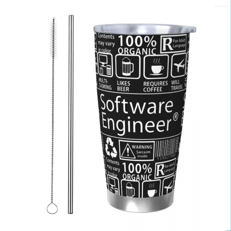 Tumblers Software Engineer Tumbler Vacuum Isolated Eat Sleep Code Programmer Thermal Cup rostfritt stål Bilmuggvattenflaska 20oz