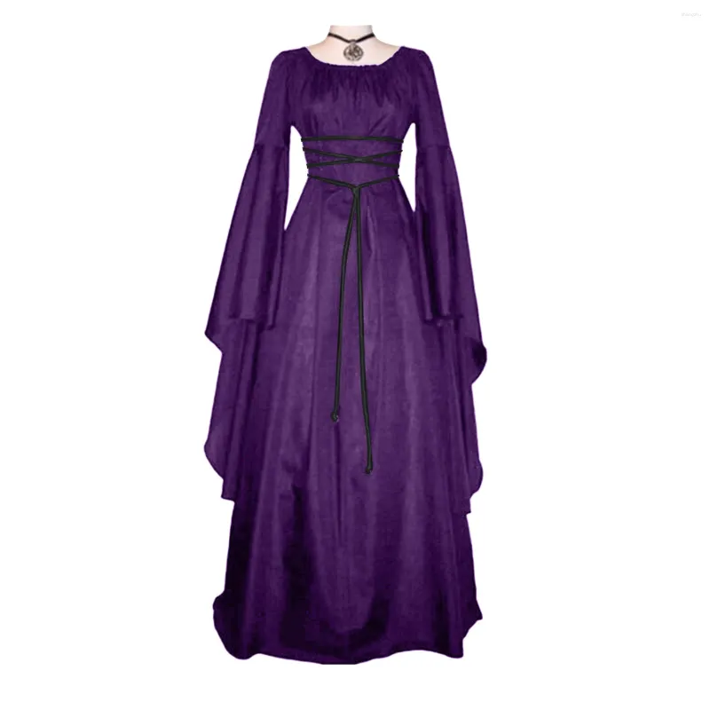 Casual Dresses Maxi Dress For Women Medieval Retro Gothic Gown Long Sleeve Lace Up Cosplay Evening Party Prom Vestido