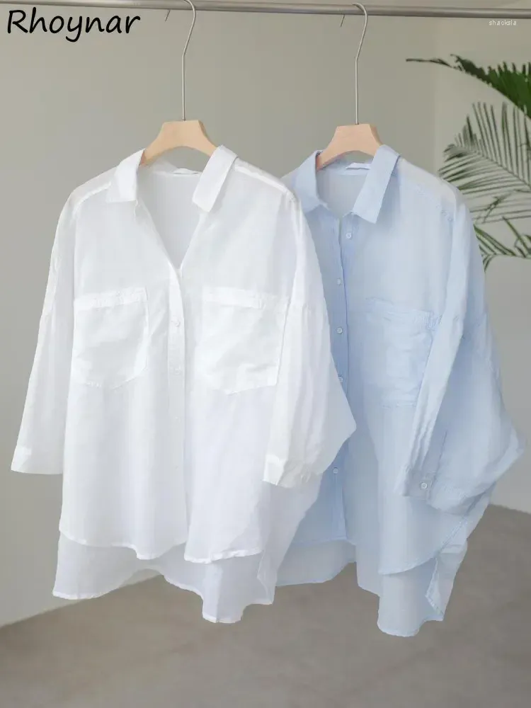 Women's Blouses Loose Shirts Women Sunscreen Summer Breathable S-3XL Korean Style Office Lady Gentle Long Sleeve Tops All-match Pockets