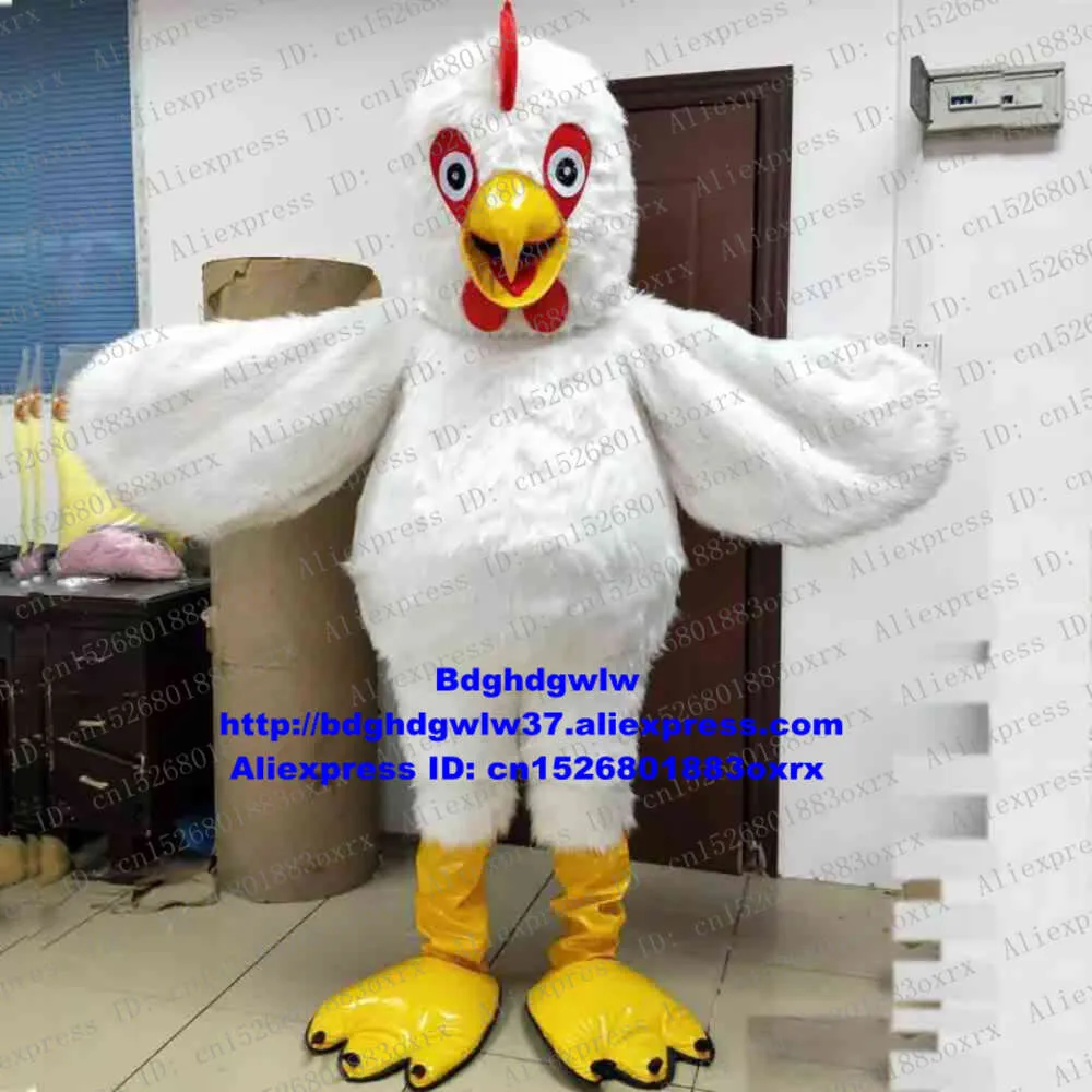 Costumes de mascotte Blanc Longue Fourrure Coq Poule Poussin Poulet Chook Costume De Mascotte Personnage De Dessin Animé Performance Graduation Party Zx723