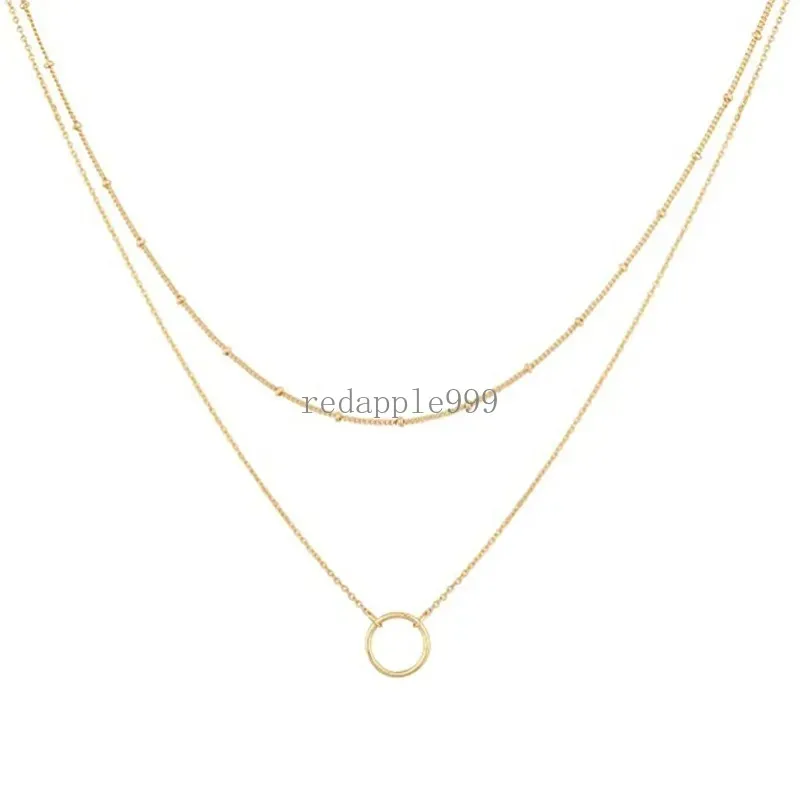 Layered Circle Pendant Necklace Gold Plated Dainty Choker Necklaces Layering Multilayer Fashion Trendy Simple Silver Jewelry for Women Girls Gift