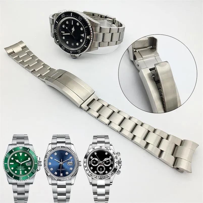 Bracelet de montre 20mm 21mm Bracelet de montre Bracelet en acier inoxydable extrémité incurvée argent montre accessoires homme Bracelet de montre pour Submariner Glidelock 214K