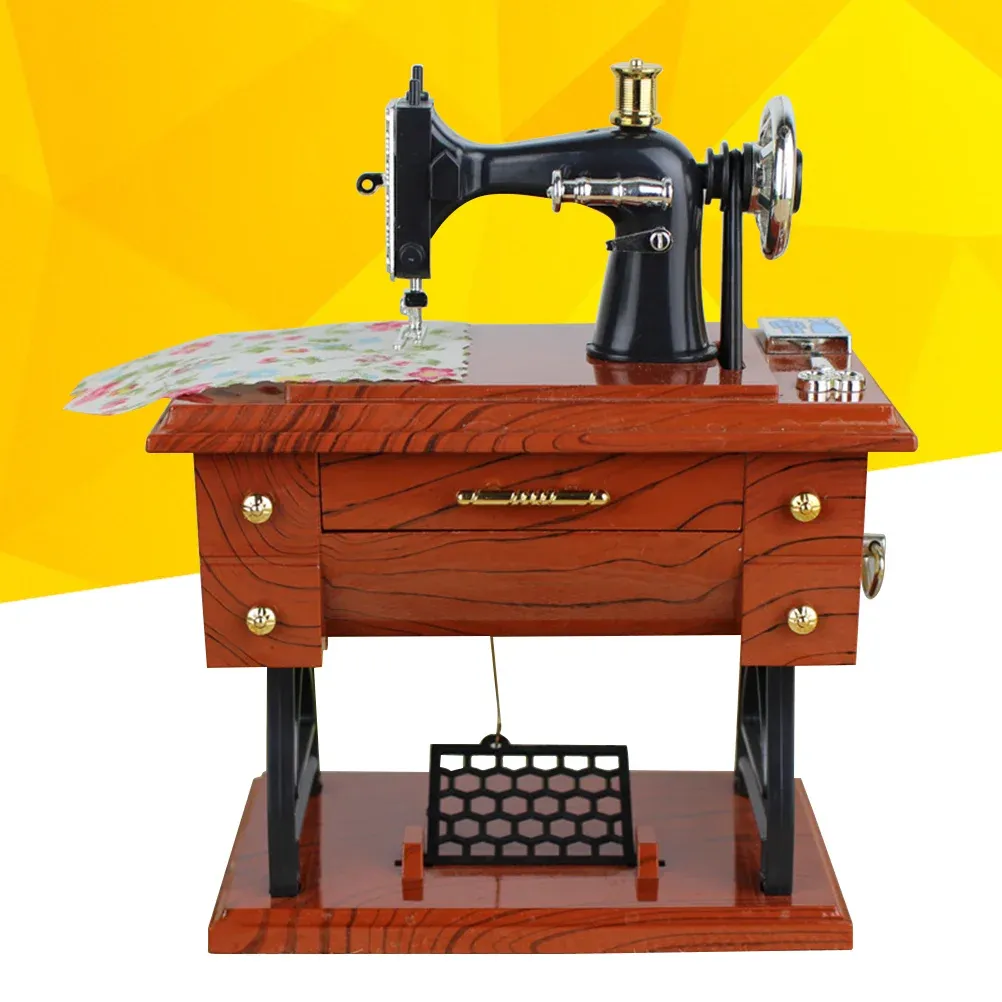 Boxes Music Machine Box Sewing Vintage Sartorius Mini Musical Toy Decor Sweing Simulation Model Retro Mechanism Statue Cranked Hand