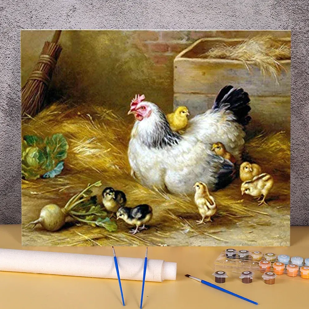 Numero animale pollo da colorare con i numeri pittura kit completo colori acrilici 40 * 50 pittura su tela immagine da parete loft all'ingrosso