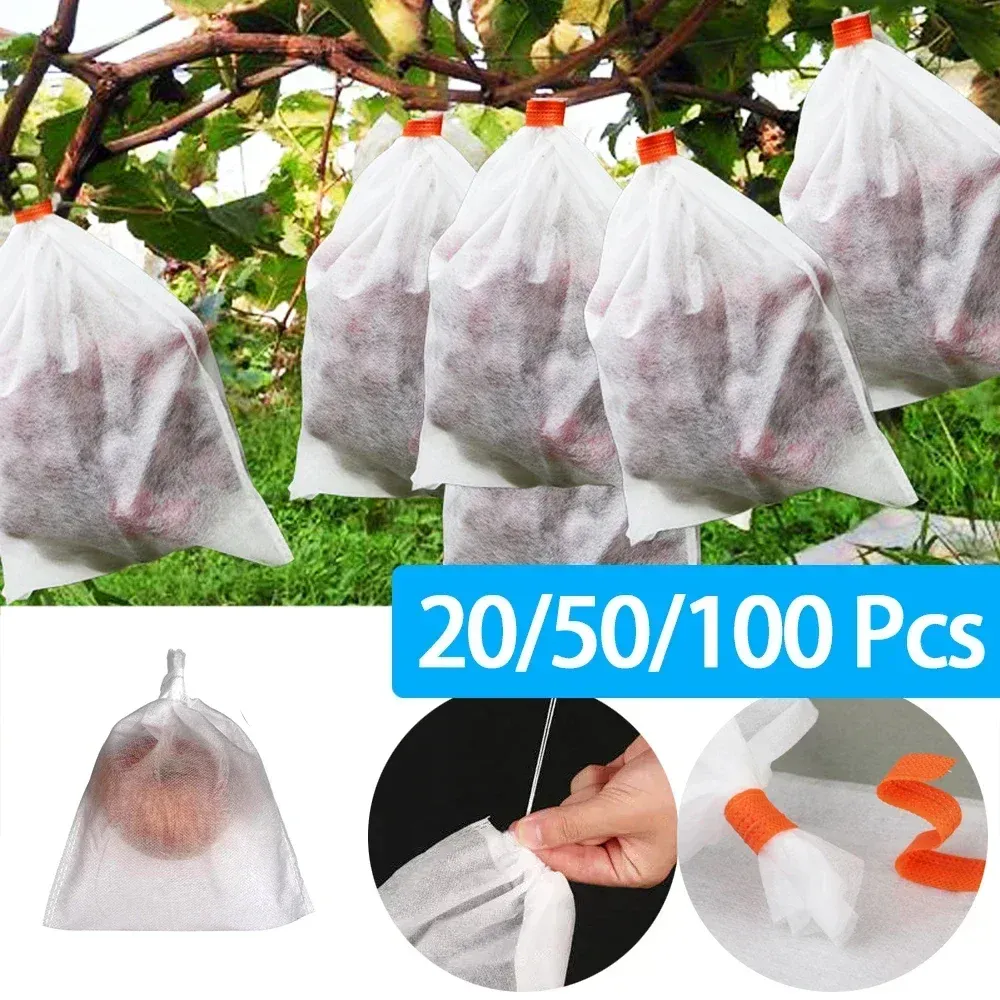 Sacs 20/50/100 pièces sac de Protection des fruits sacs de culture de plantes tissu non tissé pour raisins légumes pommes pochette sac en maille outils de jardin