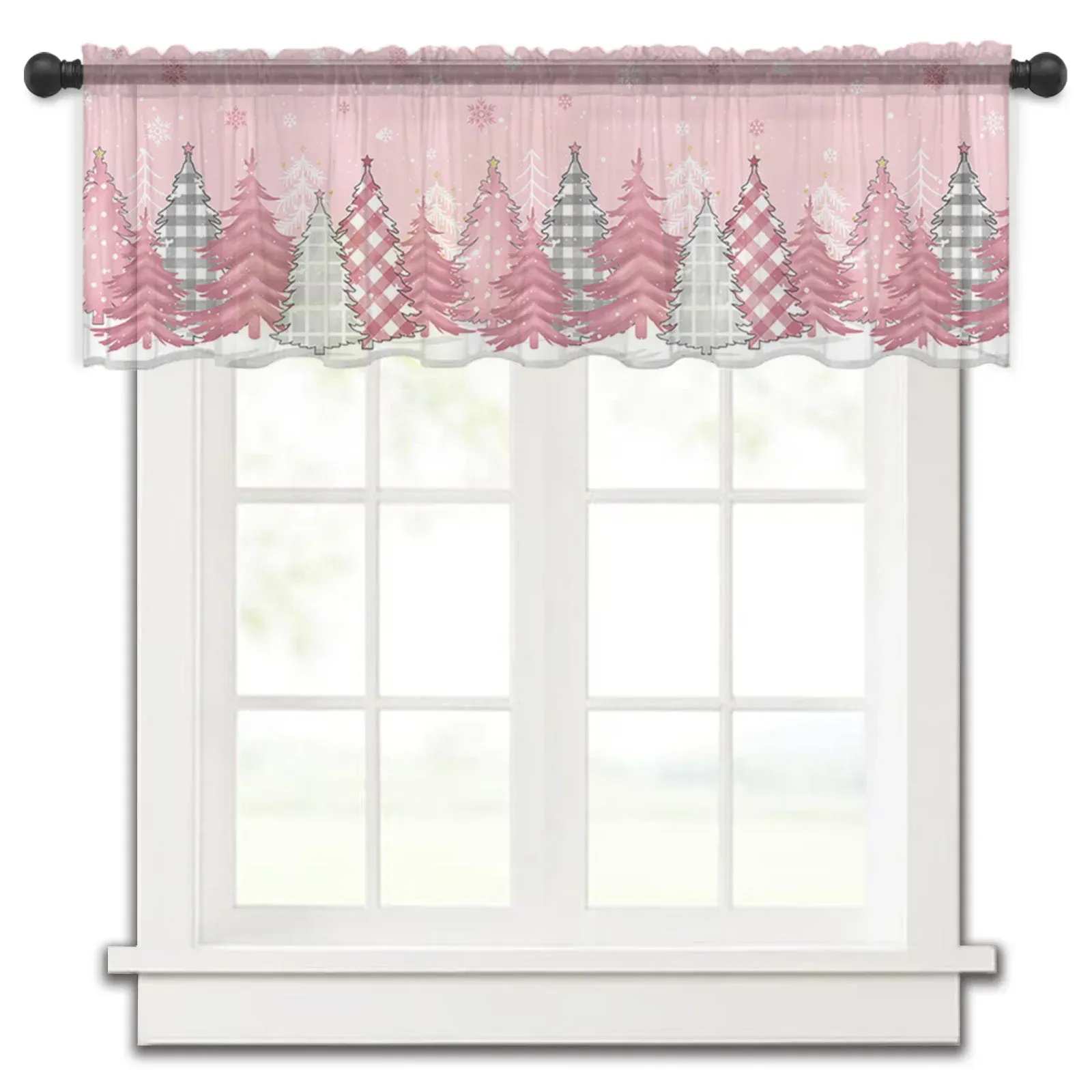 Gordijnen Kerst Roze Kerstboom Sneeuwvlok Klein Gordijn Tule Pure Korte Gordijn Slaapkamer Home Decor Voile Gordijnen