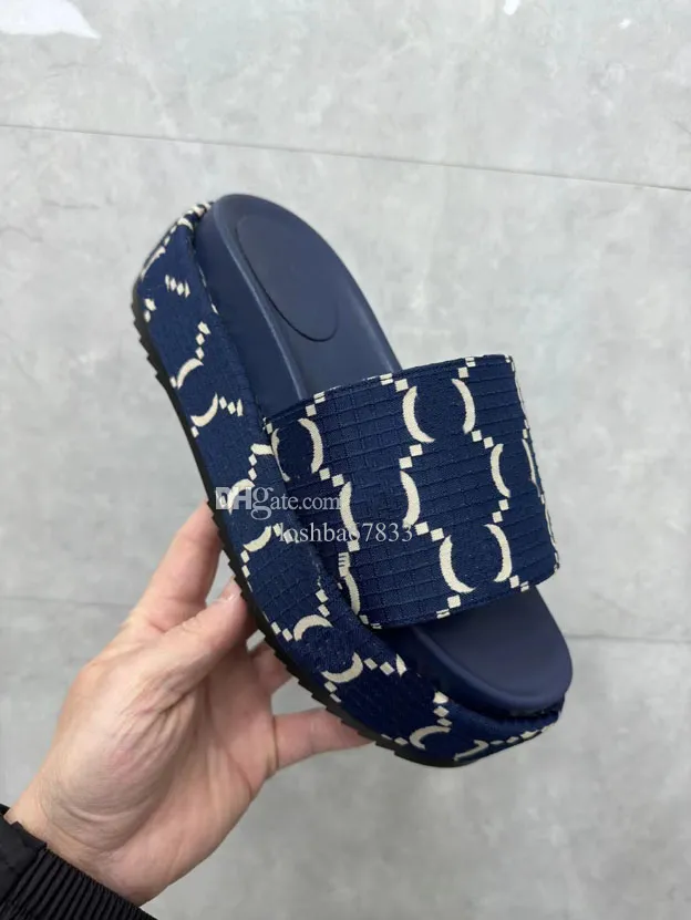 Decorazione in stoffa Scarpe da donna con suola spessa Scarpe antiscivolo Pantofole incrociate Sandali estivi Scivolo da spiaggia 35-42