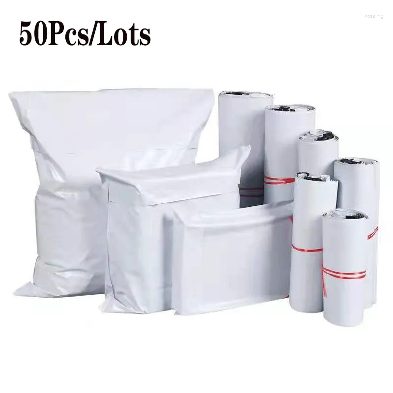 Envoltório de presente 50 pcs branco biodegradável saco de correio impermeável sacos de embalagem de roupas auto-selo adesivo eco bolsa de plástico