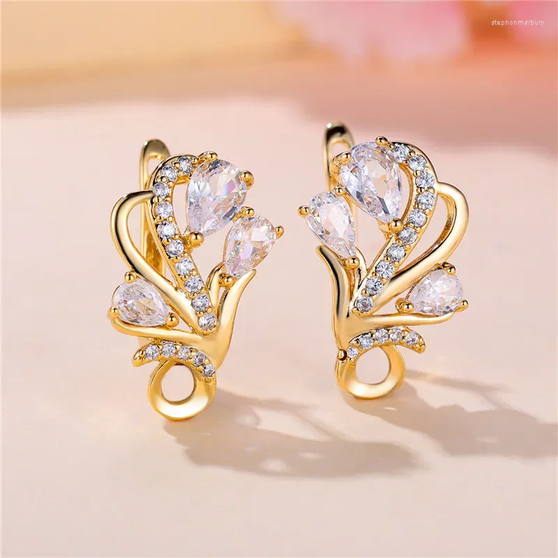 Boucles d'oreilles de luxe pour femmes, en Zircon blanc, Clip en pierre, couleur or, bijoux de mariage pour femmes