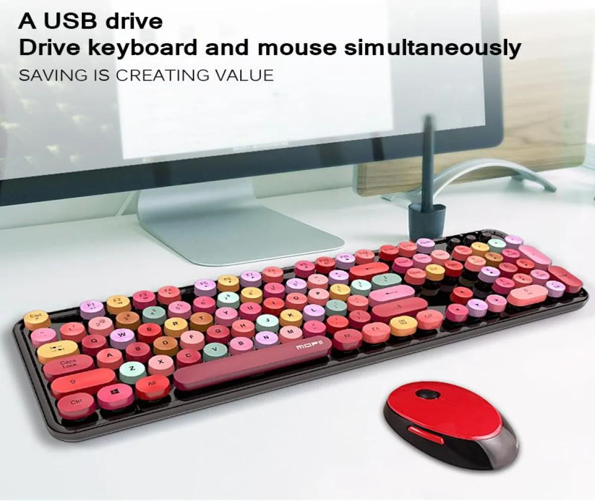 Wireless Bluetooth Keyboard Mouse Kit Cute Steampunk 24G 104pcs Mixed Color Round Retro Colorful Combos9755922