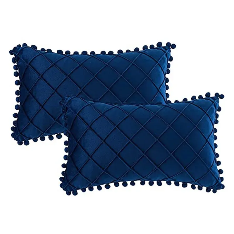 Set di cuscino di 2 coperture per cuscini da lancio lombare decorativo boho con pompon velluto rettangolo rettangolo di cuscino per auto da letto auto