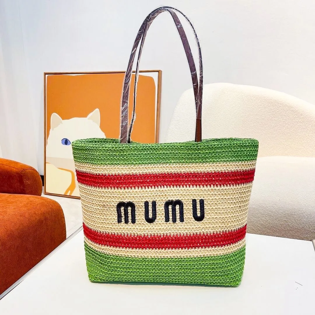 سيدة Stripe Raffias Designer Beach Bag Miumiubag Summer Straw Womens Counter Shop Travel Weave Bag Luxurys Handsbag Crossbody Mens Crock Crochet Facs