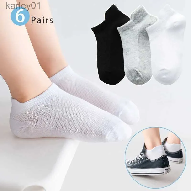 Kids Socks Mesh Kids Socks 6 Pairs Cotton Low Cut Socks For Students Spring Summer 1-10Y Boy Girl Solid yq240314