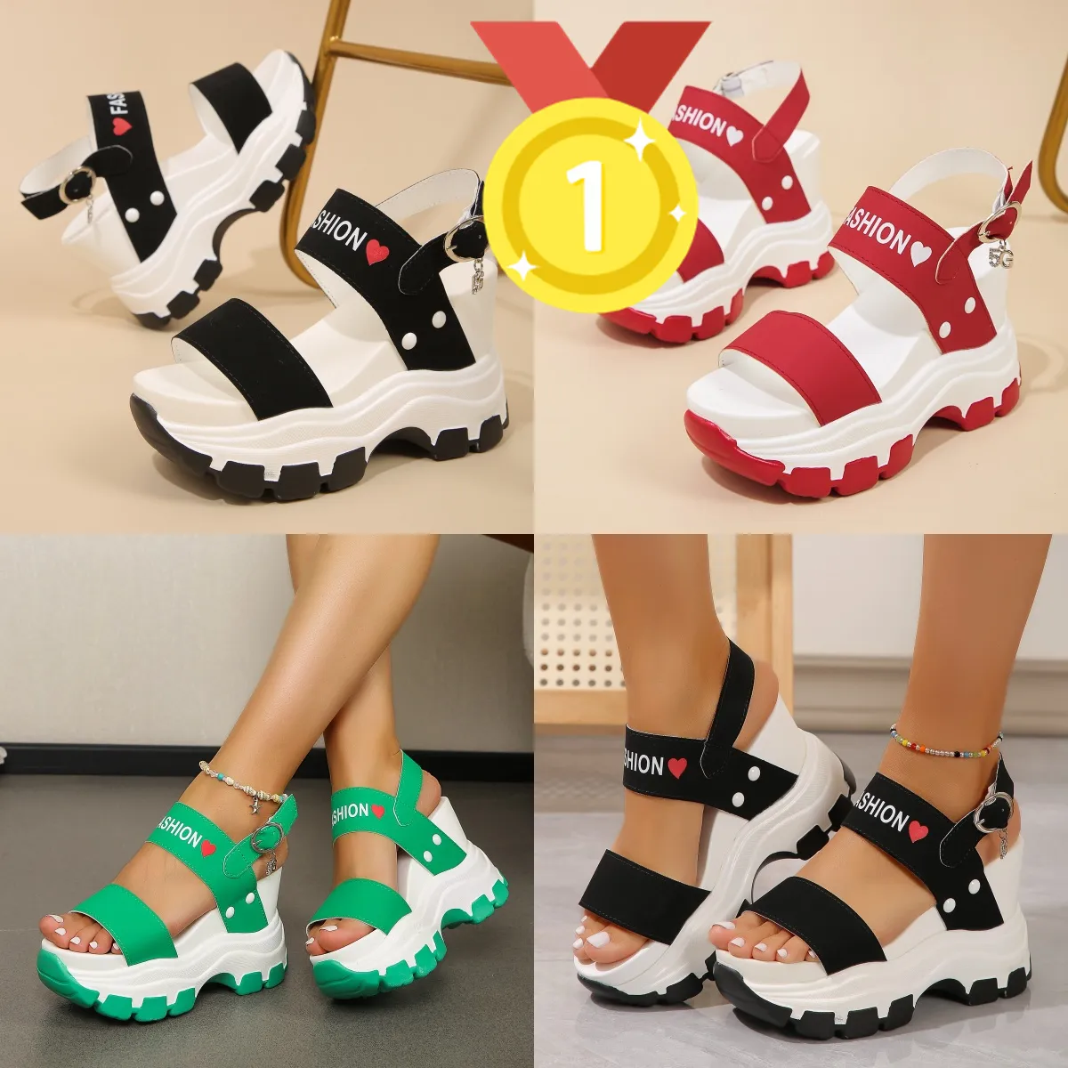 2024 Nya tofflor Buckle Strap Wedge Heel Sandals for Women Summer Lightweight Platform Slide Non Slip Shoes Gai Low Price 35-43