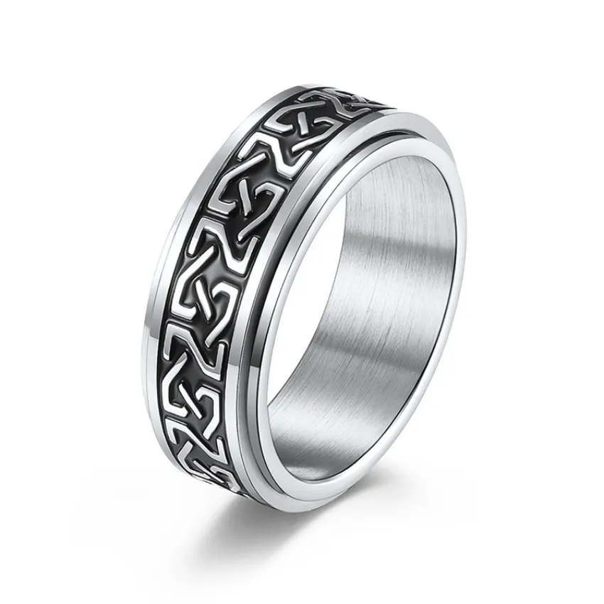 Sculpture Stainless Steel Rotating Ring Band Celtic Knot Relieve Anxiety Rotatable Rings Wedding Band for Couples men Fashion Jewelry