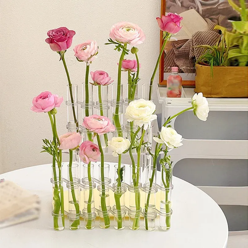 Vases Hinged Flower Vase Clear Test Tubes Flower Pot Creative Vase Floral Hydroponic Container For Home Desktop Dining Table Decor