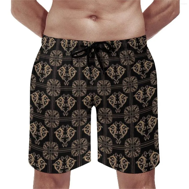 Projektanci szortów męskich wydrukuj retro plażowe pnie złota kwiatowe mężczyźni szybkie suche sportowe fitness modne duże krótkie spodnie