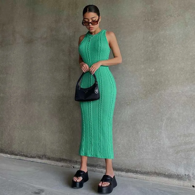 Women's New Summer Fashion Casual Knitted Sleeveless Round Neck Dress Women