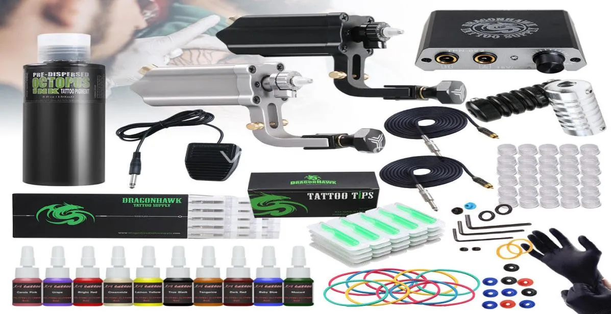 Rotary Tattoo Kit 2pcs Professional Rotary Motor Tattoo Machines Mini Power Supply SUPERIOR Needles Tips Grips6229965