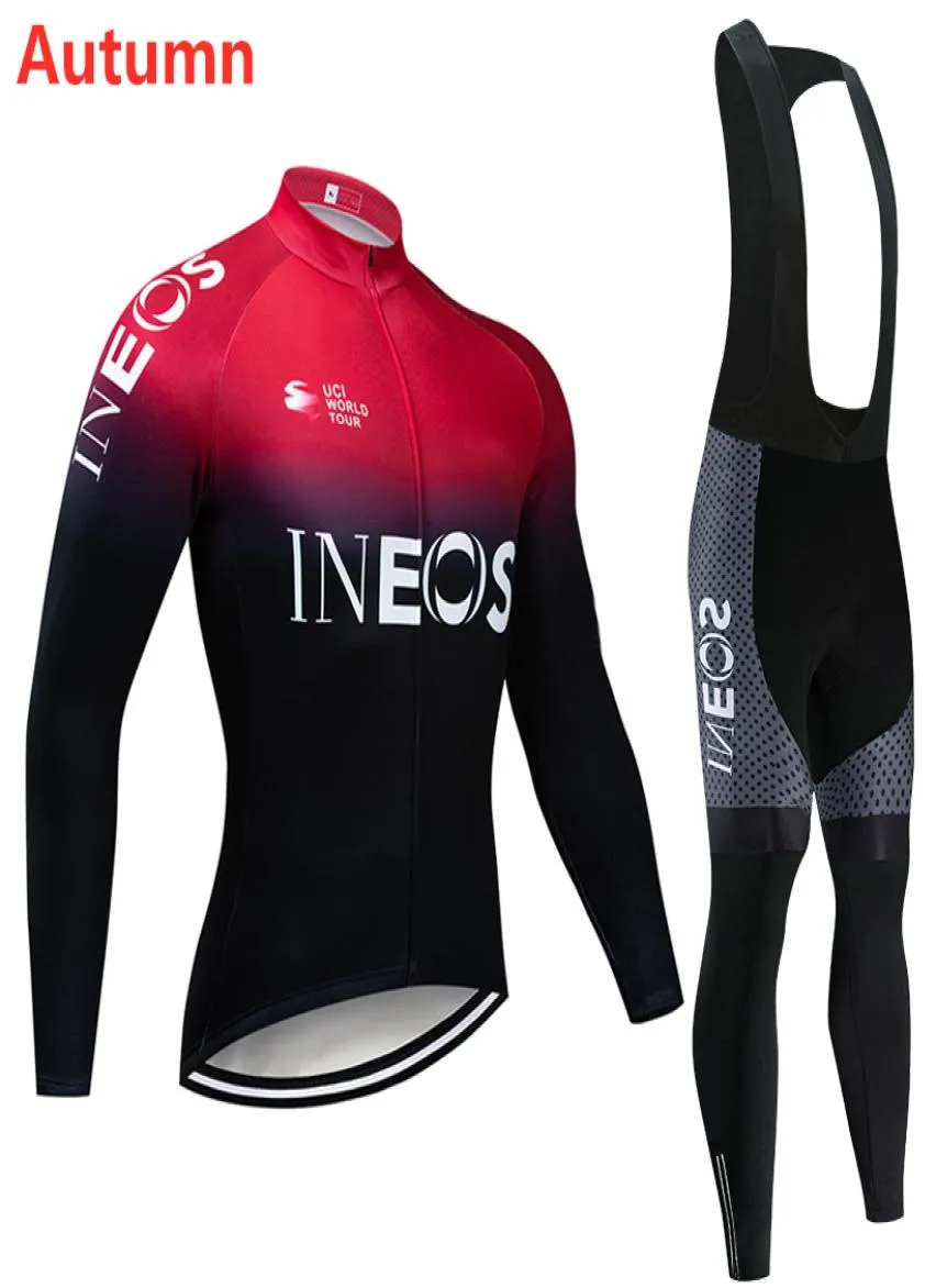 INEOS Bisiklet Jersey Kit 2020 Pro Takım Sonbahar Uzun Kol Bisiklet Giysileri MTB Bisiklet Giyim 9D Jel Yastıklı önlük pantolon kiti Ropa CICL4209927