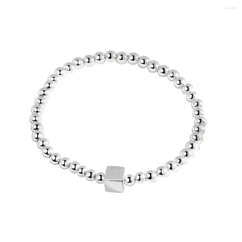 Bracelets à maillons couleur argent Sterling pour femmes, perles géométriques, breloque, chaîne à main, bijoux originaux à la mode avec timbre
