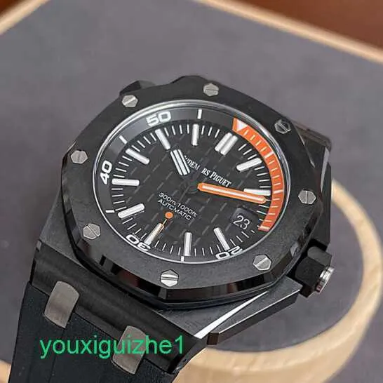 AP Watch Top Machinery Watch Royal Oak Offshore Series 15707ce Black Ceramic Black Plate Quarter Orange Herr Fashion Leisure Business Sports Machinery Watch