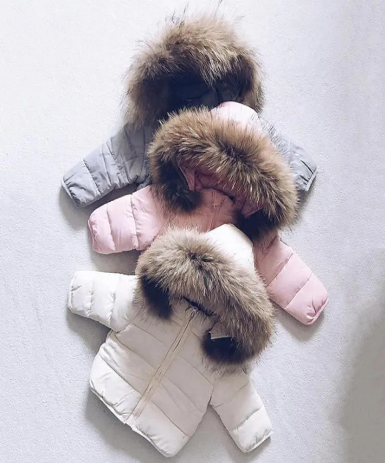 Bébé Winte doudoune épais coton rembourré infantile enfant en bas âge fourrure à capuche manteau solide neige costume fermeture éclair bébé vêtements YHM3096664595