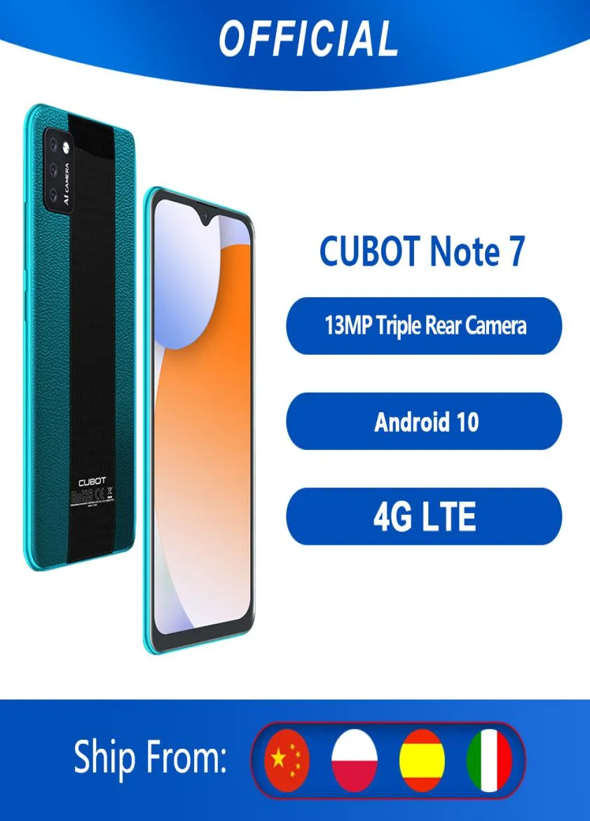 Cubot Note 7 Smartphone Triple Camera 13mp 4G LTE 55 بوصة شاشة 3100mAh Android 10 بطاقة SIM Dual SIM للهاتف المحمول Unlock9719486