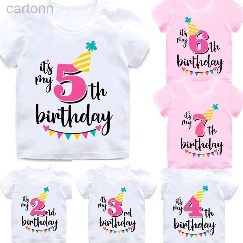 T-shirts Fille Anniversaire Dessin Animé T-shirt pour Filles T-shirt numéro 2 3 4 5 6 7 8 Graphique Enfants Vêtements Garçons Lettre Imprimer Été À Manches Courtes ldd240314