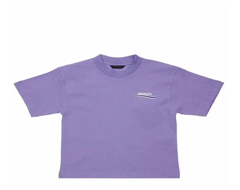 紫色の刺繍波春の夏の男の子の女の子の女の子Tシャツ綿の子供服短袖Tシャツ子供ラウンドカラーTEES3745385