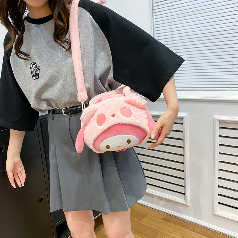 Hot Selling New Kuromi Transformed Panda Doll Bag, Plush Toy Bag, 2023 Sweet Girl Heart Single Shoulder Diagonal Cross Bag